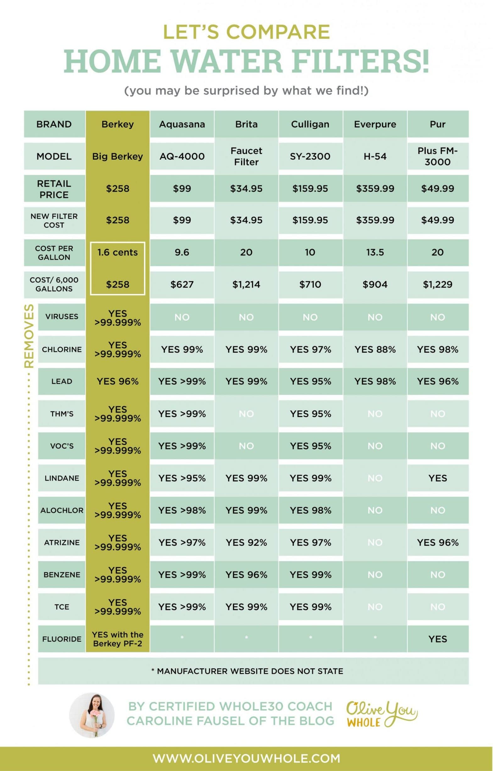 Home Water Filters Comparison Chart