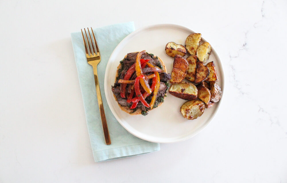 Marinated Flank Steak with Grilled Onions and Peppers (Whole30 + Paleo)